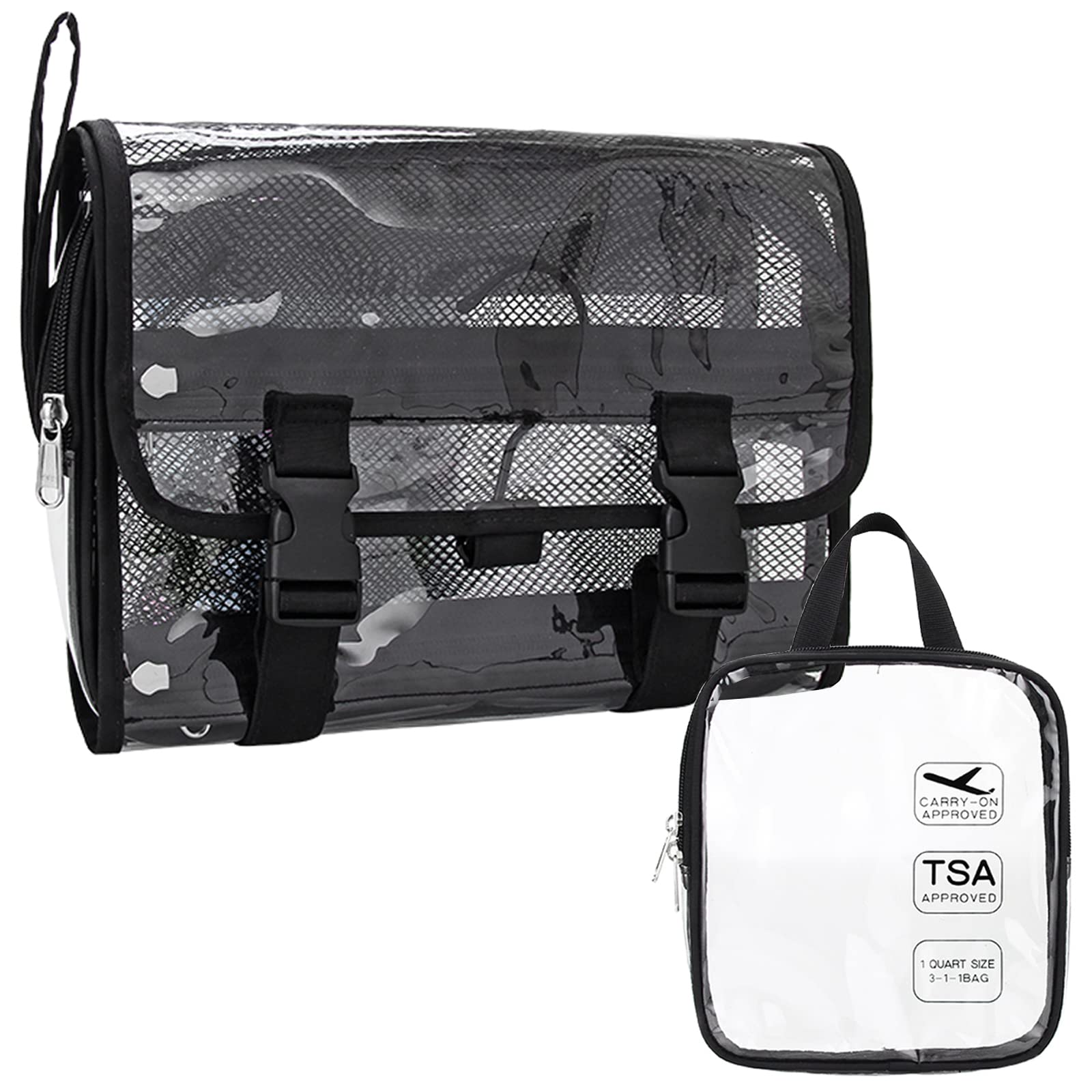 Clear Toiletry Bags for Traveling, Hanging Toiletry Bag for Women and Men with TSA Approved 3-1-1 Small Pouch, Large Travel Makeup Bag Cosmetic Organizer Pouch for Toiletries, Full Sized Container