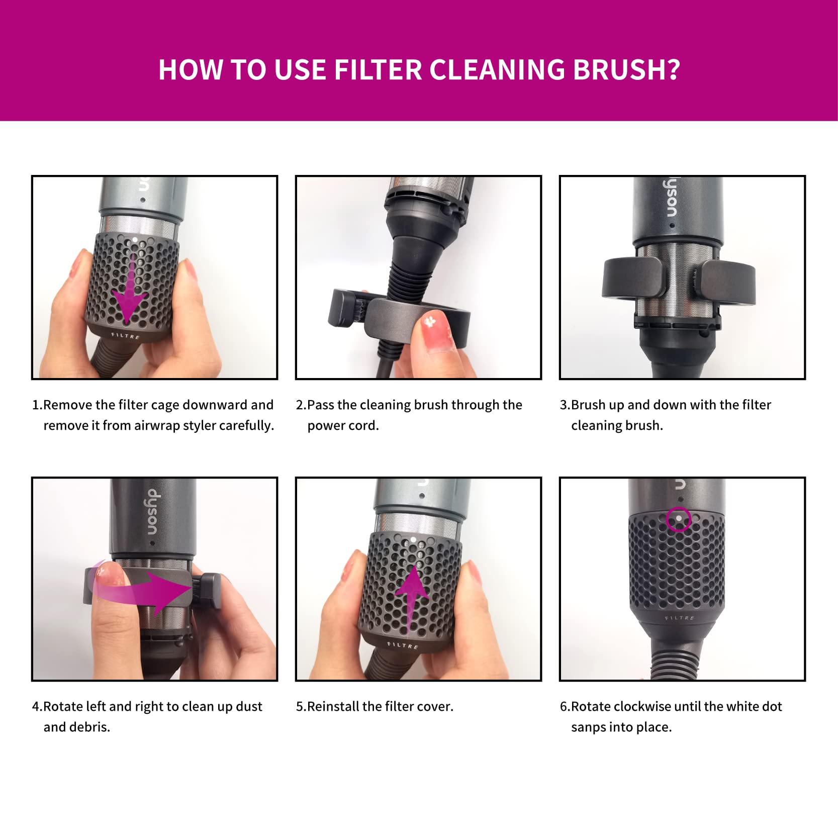 Filter Cleaning Brush Compatible with Dyson Airwrap Styler HS01 HS05, Filter Cleaning Brush Attachment for Dyson Airwrap