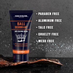 Viking Revolution Balls Deodorant for Men with Aloe Vera and Purslane - Groin Deodorant for Men Talc Free - Quick Drying Ball Cream for Men - Crotch Deodorant for Men Anti Chafing Cream for Men 3.4oz