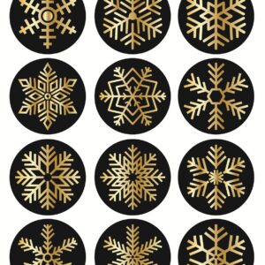 Snowflake Christmas Sticker, 1.5 inch 120pcs Black and Gold Snowflake Stickers Christmas Envelope Seals,Gfit Bag for Christmas Party