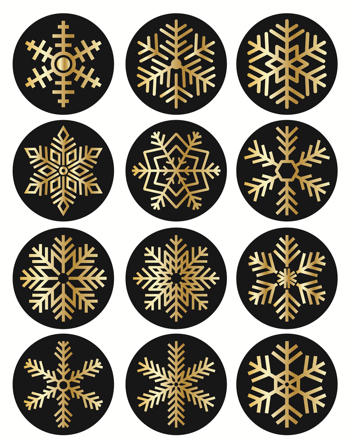 Snowflake Christmas Sticker, 1.5 inch 120pcs Black and Gold Snowflake Stickers Christmas Envelope Seals,Gfit Bag for Christmas Party