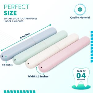 Flytofer 4 PCS Travel Toothbrush case with Ventilation Holes – Portable breathable Plastic Toothbrush Holders - Ideal for Travel, Camping, Trips, School, Home