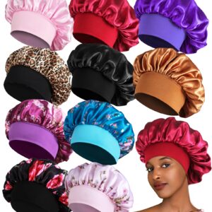 10PCS Satin Bonnets for Women Sleeping, Large Braids Bonnet Wide Band Hair Bonnets