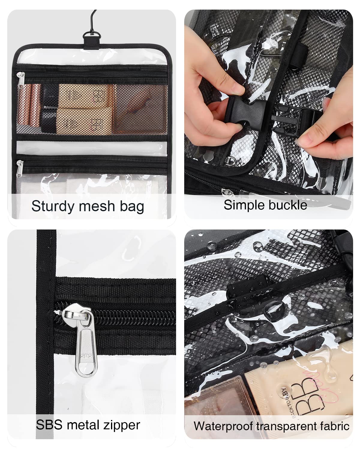 Clear Toiletry Bags for Traveling, Hanging Toiletry Bag for Women and Men with TSA Approved 3-1-1 Small Pouch, Large Travel Makeup Bag Cosmetic Organizer Pouch for Toiletries, Full Sized Container