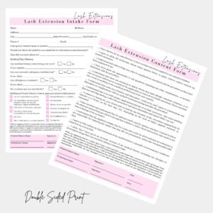 Lash Extension Eyelash Consent, Intake, Aftercare forms with Mapping length curl application style | 75 Pack | 25 of each Consent, Intake, Aftercare, and Design Forms for Lash Artists | 8.5 x 11 inch