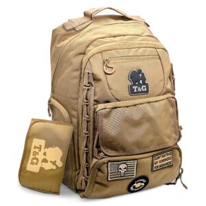 Toddlers And Gunners Dad Diaper Bag, With Diaper Changing Mat, USB Port & Laptop Compartment. Diaper Bag Backpack with Straps for Stroller. Large Diaper Bag for men and women (Coyote Brown)