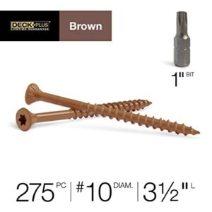 Deck Plus Wood Screws, Brown Exterior Screws, 3-1/2" x #10, 5lb