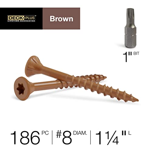 Deck Plus Wood Screws, Brown Exterior Screws, 1-1/4" x #8, 1lb