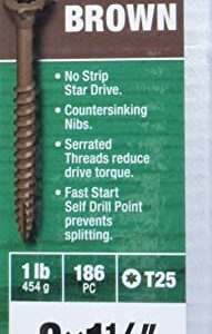 Deck Plus Wood Screws, Brown Exterior Screws, 1-1/4" x #8, 1lb