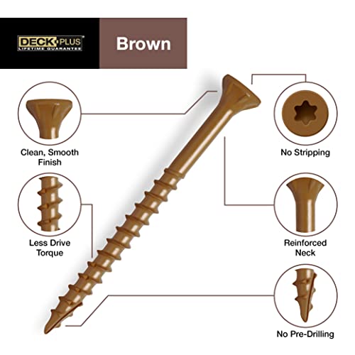 Deck Plus Wood Screws, Brown Exterior Screws, 1-1/4" x #8, 1lb