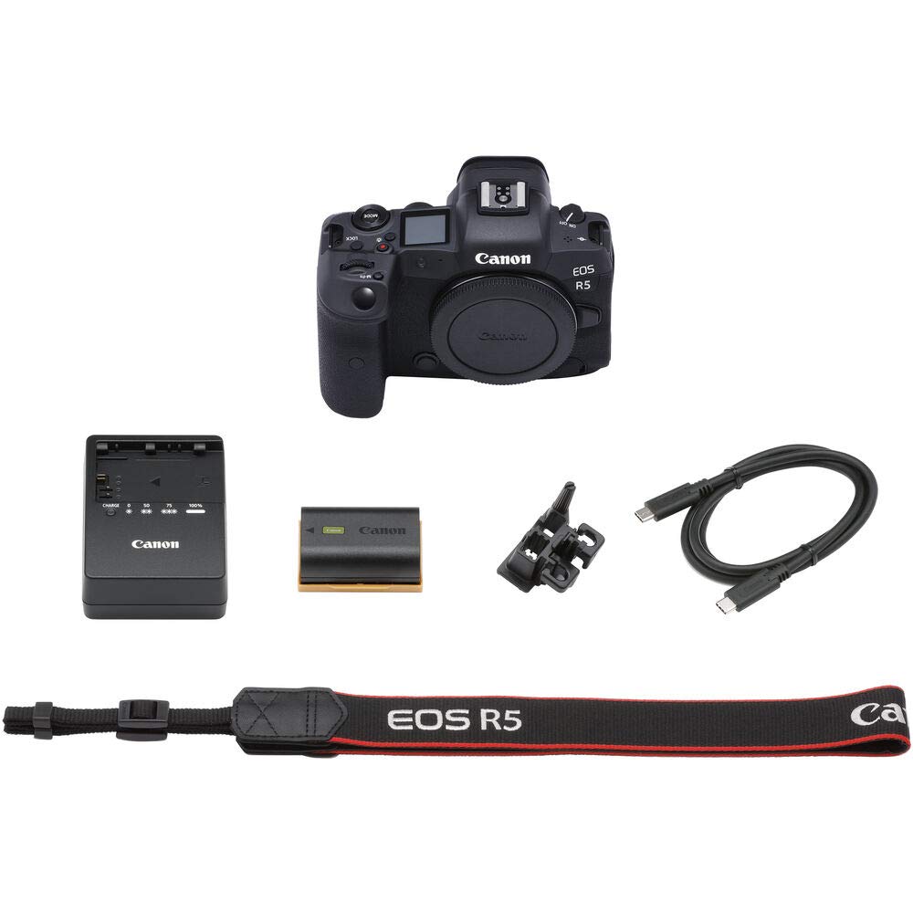 Canon EOS R5 Mirrorless Digital Camera (Body Only) (4147C002), Canon RF 24-70mm Lens, 64GB Memory Card, Case, Corel Photo Software, LPE6 Battery, External Charger, Card Reader + More (Renewed)