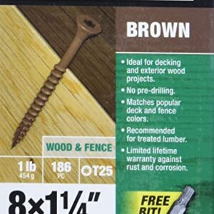 Deck Plus Wood Screws, Brown Exterior Screws, 1-1/4" x #8, 1lb