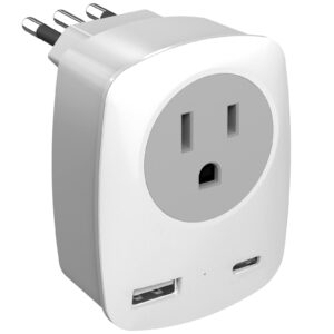 Italy Travel Plug Adapter (NOT for UK), USA to Italy Chile International Electrical Adaptor USB C Wall Charger for iPhone iPad Laptop (NOT for Hairdryer), US to Europe Power Outlet Converter