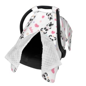 Personalized Cute Panda Pink Baby Car Seat Canopy for Babies with Name, Customized Stroller Car Seat Covers for Girls, Minky Nursing Carseat Cover for Breastfeeding, Car Seat Canopies for Newborn