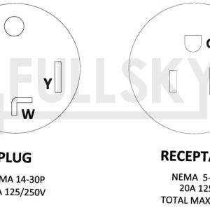 Fullsky FC-14352T Male 30A dryer plug 14-30P to 5-15R or 5-20R adapter 4 prong to 3 prong 20A output 125V