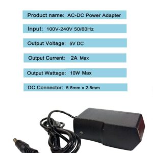 5 Volt 2A DC Power Supply Cord Adapter 100V-240V AC to DC 5V 2000mA 1.5A 1A 0.5A Power Adapter Supply 10W AC Adapter 8 Tips for Monitor, USB Hubs, Keyboard, LED, Weight Scale, CCTV Security System