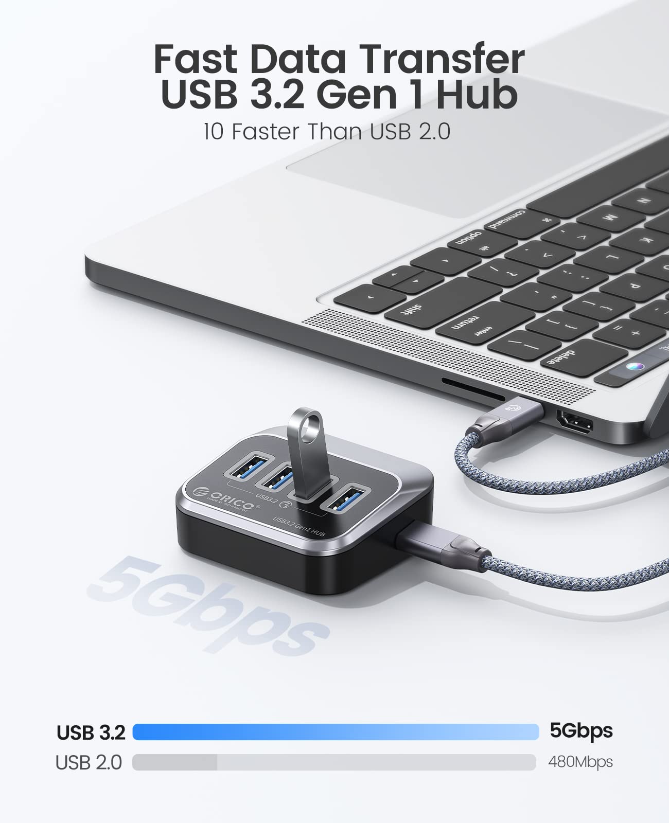 ORICO USB 3.0 Hub [5Gbps], 4 Port USB Hub with 1.64Ft USB-C Cable and USB-A Adapter, USB 3.2 Gen1 Splitter for iMac, All MacBooks, Mac Mini