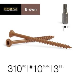 Deck Plus Wood Screws, Brown Exterior Screws, 3" x #10, 5lb