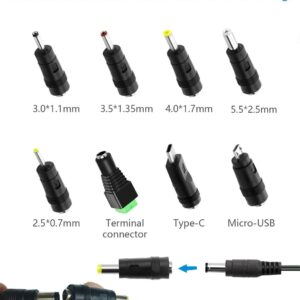 5 Volt 2A DC Power Supply Cord Adapter 100V-240V AC to DC 5V 2000mA 1.5A 1A 0.5A Power Adapter Supply 10W AC Adapter 8 Tips for Monitor, USB Hubs, Keyboard, LED, Weight Scale, CCTV Security System