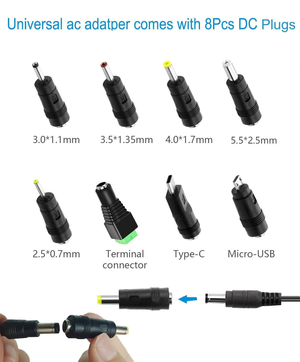 5 Volt 2A DC Power Supply Cord Adapter 100V-240V AC to DC 5V 2000mA 1.5A 1A 0.5A Power Adapter Supply 10W AC Adapter 8 Tips for Monitor, USB Hubs, Keyboard, LED, Weight Scale, CCTV Security System