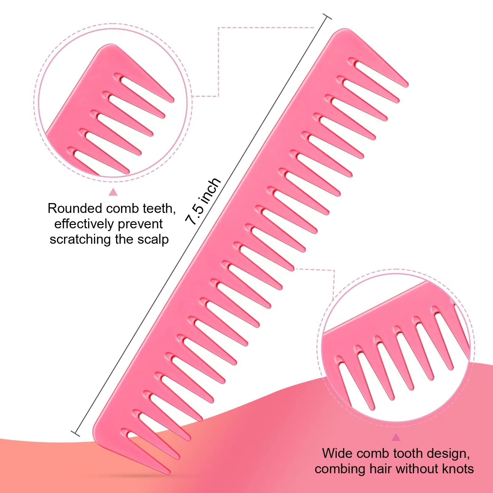 Anmieciu Hair Comb Set, 4Pcs Bristle Hair Edge Brush, Teasing Brush Comb, Rat Tail Comb and Wide Tooth Comb for Women Girls Men Combing, Smoothing and Styling Hair (Pink)