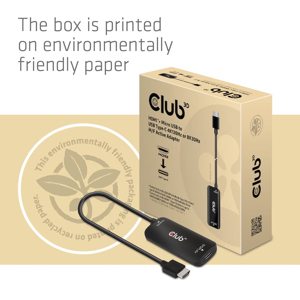 CLUB3D CAC-1336 HDMI™+ Micro USB to USB Type-C 4K120Hz or 8K30Hz M/F Active Adapter