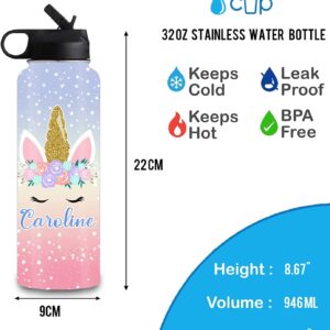 Personalized Water Bottle for Kids with Straw Lid,Custom Stainless Steel Sports Water Bottle with Name or Text-Double Wall Vacuum Insulated Gift Cup for Kids Women Men