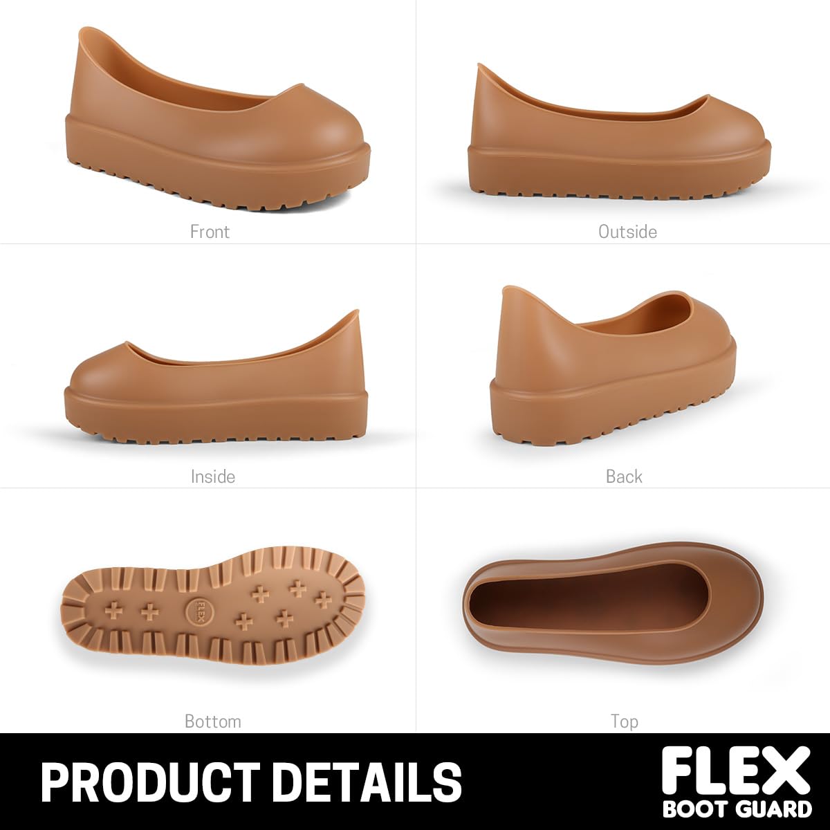 FLEX BOOT GUARD Compatible with UGG Boot, Waterproof Silicone Rubber Shoe Covers, Reusable Upgraded Overshoes, Non-Slip Washable for Women, Men (S (Women 7-9), Chestnut)