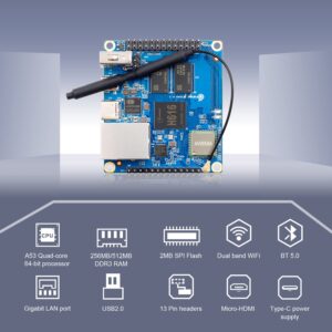 Orange Pi Zero 2 1GB DDR3 Allwinner H616 Quad Core 64 Bit with 2MB SPI Flash, Support WiFi and BT5.0,Gigabit Ethernet, Open Source Single Board Computer Run Android,Ubuntu,Debian(Zero2)