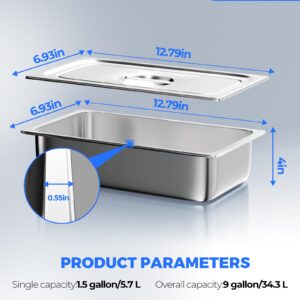 WantJoin 1/3 Size Steam Table Pans with Lid, 6 Pack 4 Inch Deep Restaurant Steam Table Pans Commercial, Hotel Pan Made of 201 Gauge Stainless Steel