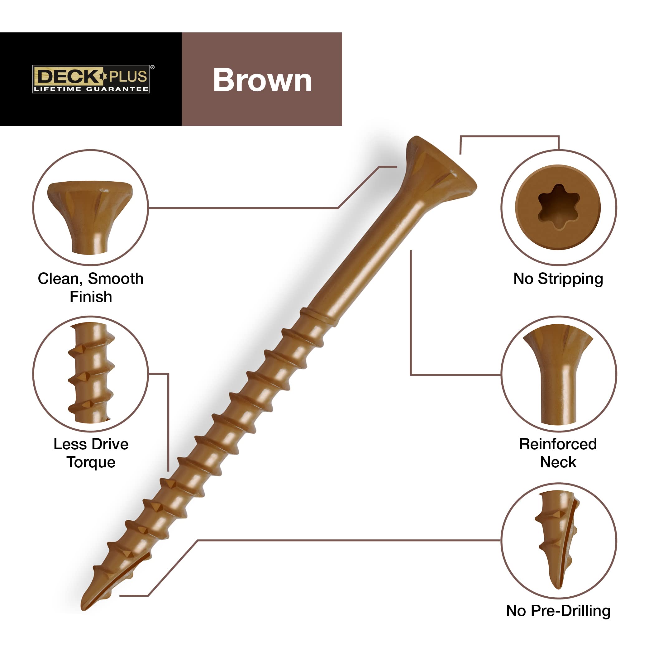 Deck Plus Wood Screws, Brown Exterior Screws, 2" x #8, 5lb