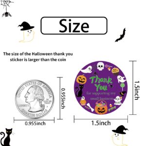 Heyfibro Halloween Thank You for Supporting My Small Business Sticker Roll, 1.5" Thank You Stickers for Retail Stores, Bakeries, 500 Pcs Halloween Round Label Stickers for Gift Boxes, Candy Bags