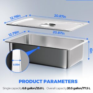 WantJoin Full Size Steam Table Pans with Lid, 3 Pack 6 Inch Deep Restaurant Steam Table Pans Commercial Cookwares, Hotel Pan Made of Stainless Steel