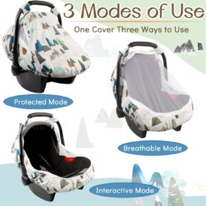 Summer Cozy Sun & Warm Cover, 2PACK Baby Carseat Cover Boys Girls, Privacy Carseat Canopy Protect Newborn, Mountains & Flower