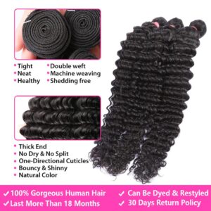 Brazilian Deep Wave Human Hair 3 Bundles (22 24 26) 12A 100% Unprocessed Virgin Brazilian Virgin Remy Deep Curly Weave Human Hair Bundles Hair Weft Extensions Natural Black for Black Women