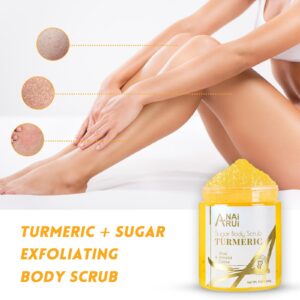 ANAI RUI Turmeric Body Scrub, Sugar Scrub for Exfoliating, Smoothing, Hydrating Skin, Skin Brightening Face & Body Scrub with Turmeric, Turmeric Body Scrub Exfoliator, 9 OZ