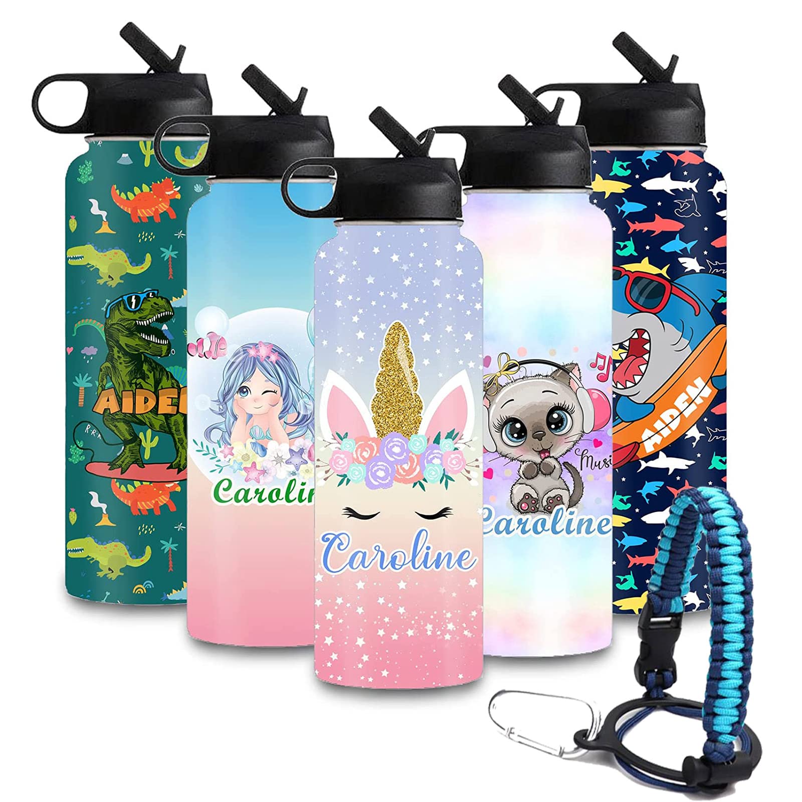 Personalized Water Bottle for Kids with Straw Lid,Custom Stainless Steel Sports Water Bottle with Name or Text-Double Wall Vacuum Insulated Gift Cup for Kids Women Men