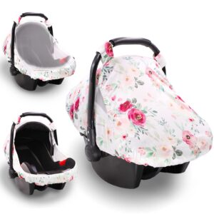 Summer Cozy Sun & Warm Cover, 2PACK Baby Carseat Cover Boys Girls, Privacy Carseat Canopy Protect Newborn, Mountains & Flower