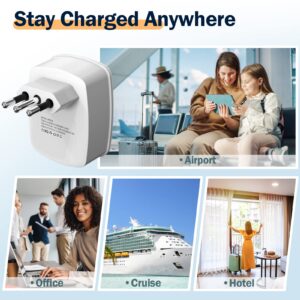 Italy Travel Plug Adapter (NOT for UK), USA to Italy Chile International Electrical Adaptor USB C Wall Charger for iPhone iPad Laptop (NOT for Hairdryer), US to Europe Power Outlet Converter