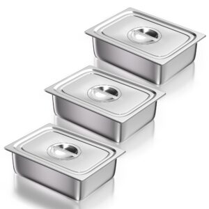 wantjoin 1/2 half size steam table pans with lid, 3 pack 4 inch deep restaurant steam table pans commercial, hotel pan made of 201 gauge stainless steel