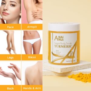 ANAI RUI Turmeric Body Scrub, Sugar Scrub for Exfoliating, Smoothing, Hydrating Skin, Skin Brightening Face & Body Scrub with Turmeric, Turmeric Body Scrub Exfoliator, 9 OZ