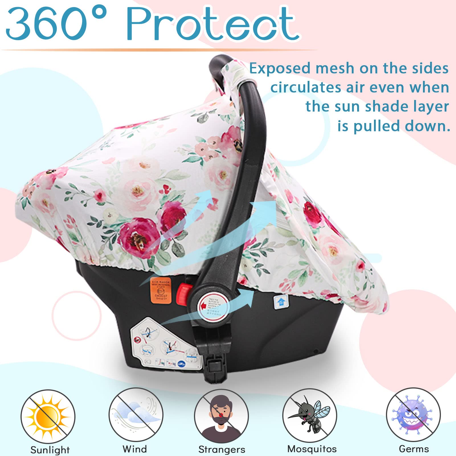 Summer Cozy Sun & Warm Cover, 2PACK Baby Carseat Cover Boys Girls, Privacy Carseat Canopy Protect Newborn, Mountains & Flower