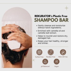 RE: REKURATOR Moisturizing Shampoo Bar with Camellia Oil, Brown Rice Extracts and Natural Ingredients - Sulfate-free, Paraben-free, Cruelty-free, Phthalate-free, pH balanced 100% Vegan, Zero-Waste