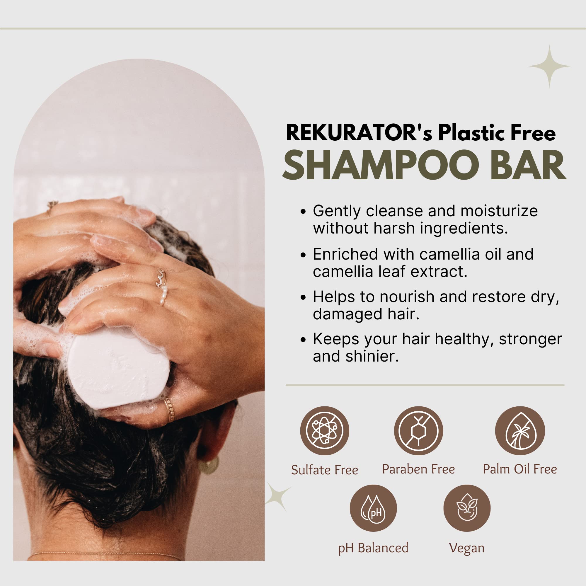 RE: REKURATOR Moisturizing Shampoo Bar with Camellia Oil, Brown Rice Extracts and Natural Ingredients - Sulfate-free, Paraben-free, Cruelty-free, Phthalate-free, pH balanced 100% Vegan, Zero-Waste