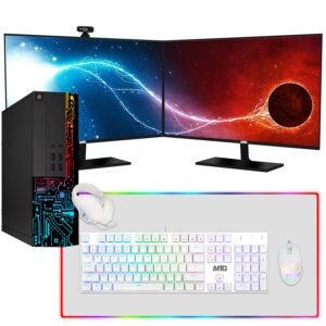 techmagnet computer desktop pc, intel core i7, siwa 8, 16gb ram, 128gb ssd boot + 2tb hdd, new mtg dual 24 inch monitor, gaming kit with webcam, wifi, win 11 home (renewed)