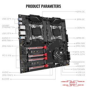 SHANGZHAOYUAN X99 Dual CPU Motherboard LGA 2011-3 Server Motherboard for Intel i7 5th/6th Gen Xeon E5 V3/V4 Series (E-ATX, 8*DDR4 ECC Max 256G, 2*NVME M.2, 2*Gb LAN, SATA 3.0, PCIe 3.0)