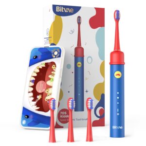 Bitvae Kids Electric Toothbrush, Child Toothbrush, Toddler Electric Toothbrush for Boys and Girls, Pink Blue Toothbrush, Kids Toothbrush with 3 Modes, Pressure Sensor