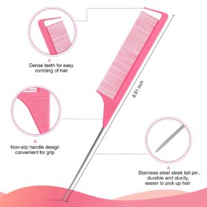 Anmieciu Hair Comb Set, 4Pcs Bristle Hair Edge Brush, Teasing Brush Comb, Rat Tail Comb and Wide Tooth Comb for Women Girls Men Combing, Smoothing and Styling Hair (Pink)