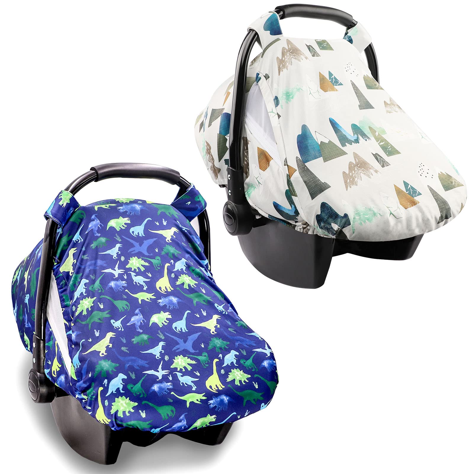 Summer Baby Car Seat Cover, 2 Pack Baby Carseat Cover Boys, Carseat Canopy Newborn, Dinosaur & Mountains Pattern