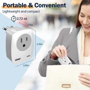 Italy Travel Plug Adapter (NOT for UK), USA to Italy Chile International Electrical Adaptor USB C Wall Charger for iPhone iPad Laptop (NOT for Hairdryer), US to Europe Power Outlet Converter